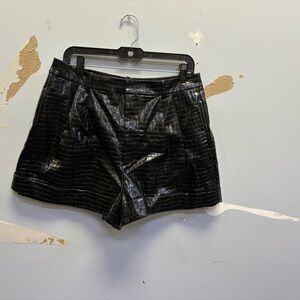 Alice + Olivia Black Croc Embossed Leather Shorts